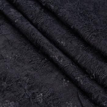 Гипюр с пайетками на вязаном трикотаже 012-20759 черный