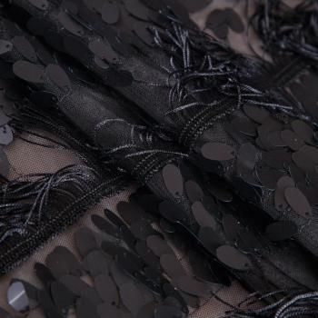 Пайетки с бахромой на сетке 055-16846 черный