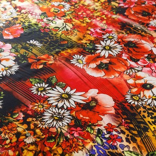 Шелк натуральный К23-178 красный принтованный