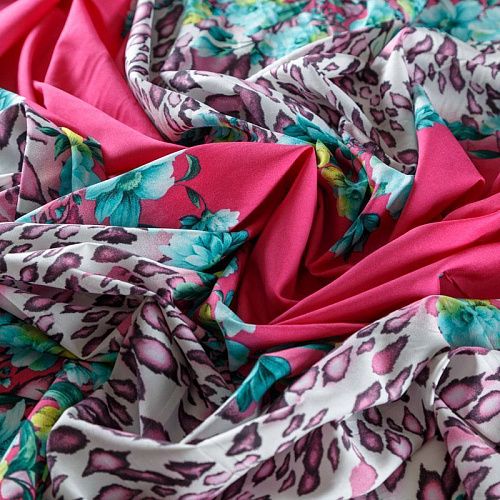 Крепдешин синтетический 029-08416 фуксия принтованный