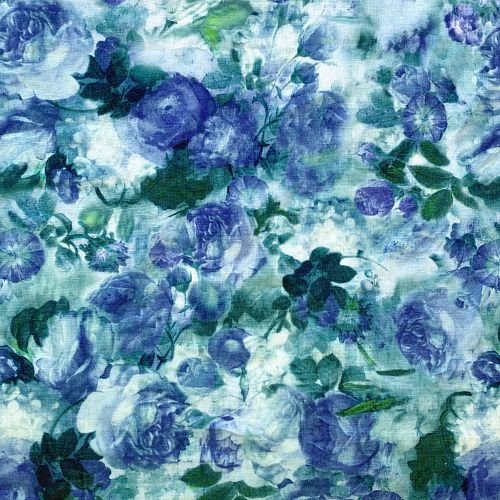 Лен натуральный К36-083 молочно-голубой принтованный