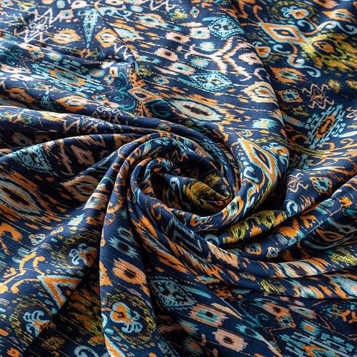 Вискоза с люрексом 009-01089 темно-синий принтованный