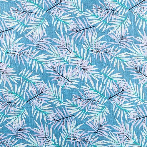 Лен натуральный 035-01366 темно-голубой принтованный