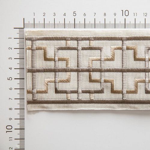 Бордюр жаккардовый 7 см 0000-357-104-013 молочный с серебристо-зеленым