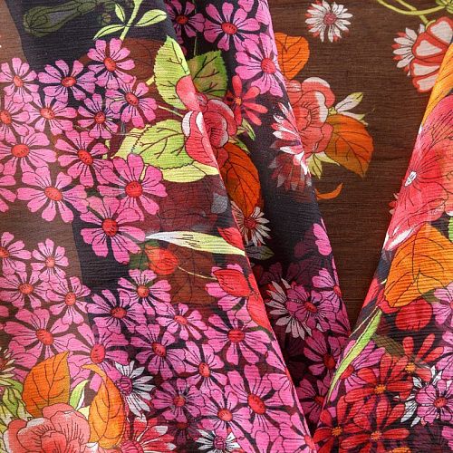 Шифон натуральный К02-425 черный принтованный