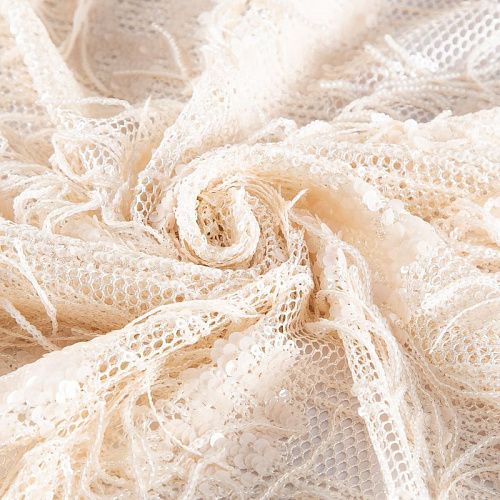Сетка с вышивкой и пайетками 055-20762 сливочный
