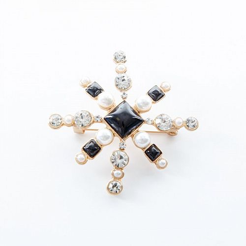 Брошь декоративная 55х30 мм стразы ACS0477 золотой/черный