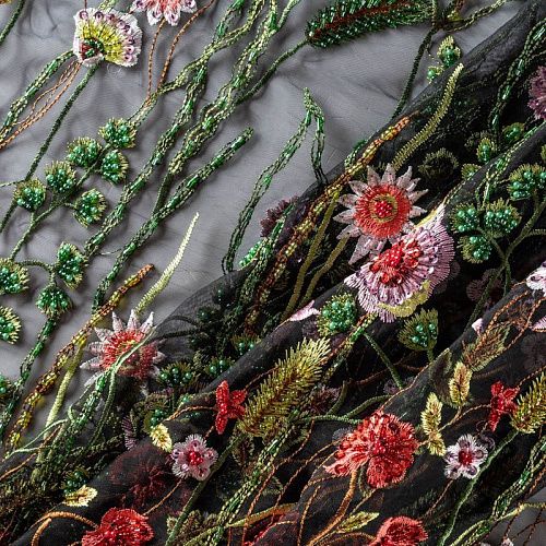 Вышивка на сетке К32-320 черный принтованный