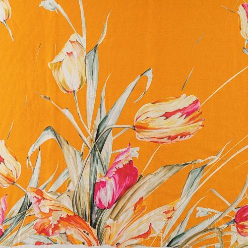 Шелк-поплин К06-386 оранжевый принтованный