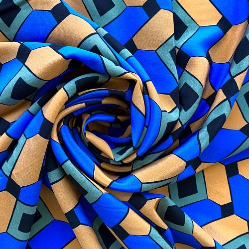 Шелк натуральный К32-232 ярко-синий принтованный