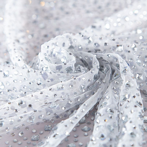 Сетка трикотажная со стразами Swarovski 050-19876 белый