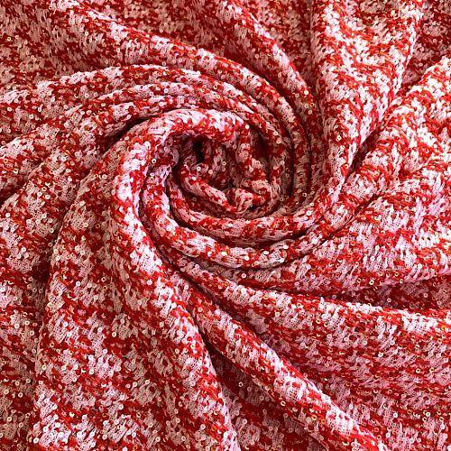 Твид шанель К13-864 красно-белый с пайетками