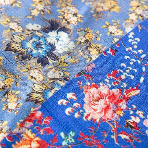 Креп 026-03134 голубой принтованный