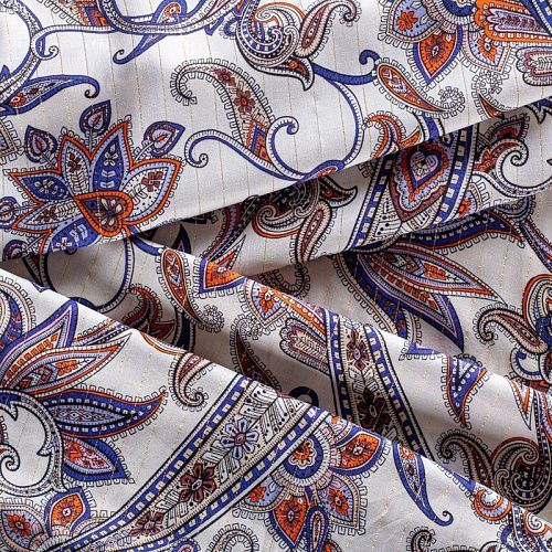 Вискоза с люрексом 009-00901 молочный принтованный