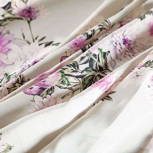 Крепдешин натуральный К15-029 молочно-серый принтованный