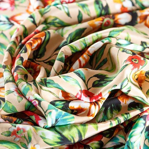 Крепдешин натуральный К27-037 бежевый принтованный