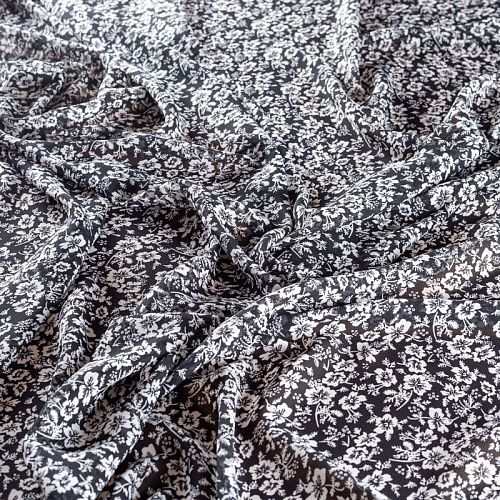 Креп-шифон 027-01437 черный принтованный