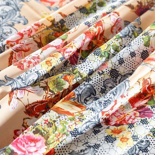 Креп-шифон К07-441 сливочный принтованный