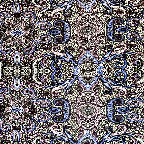 Креп-шифон натуральный К32-443 фиолетово-салатовый принтованный