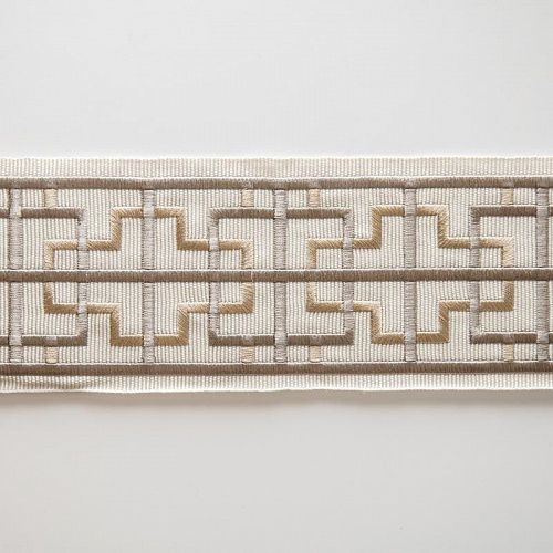 Бордюр жаккардовый 7 см 0000-357-104-013 молочный с серебристо-зеленым