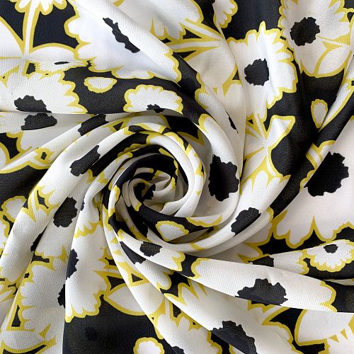 Крепдешин натуральный К32-374 черный принтованный