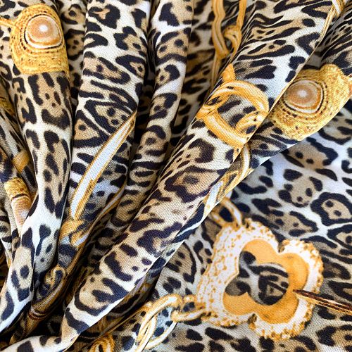 Крепдешин натуральный К32-243 бежево-серый принтованный