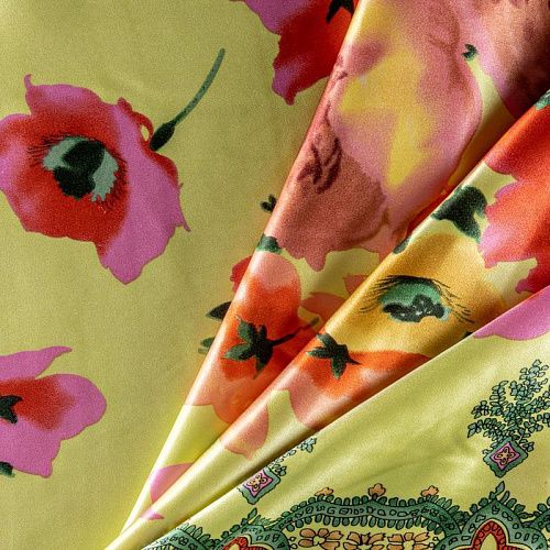 Шелк натуральный К24-1004 салатовый принтованный