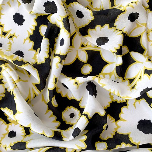 Крепдешин натуральный К32-374 черный принтованный