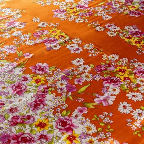 Шелк натуральный К27-480 оранжевый принтованный