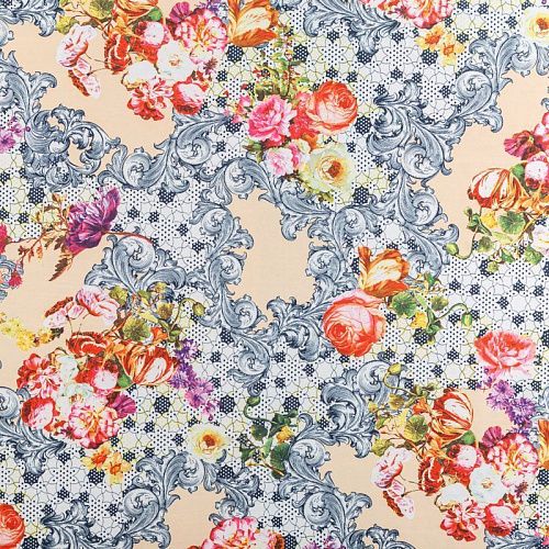 Креп-шифон К07-441 сливочный принтованный