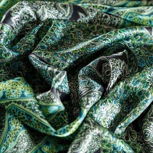Шелк натуральный К01-0021 зеленый принтованный