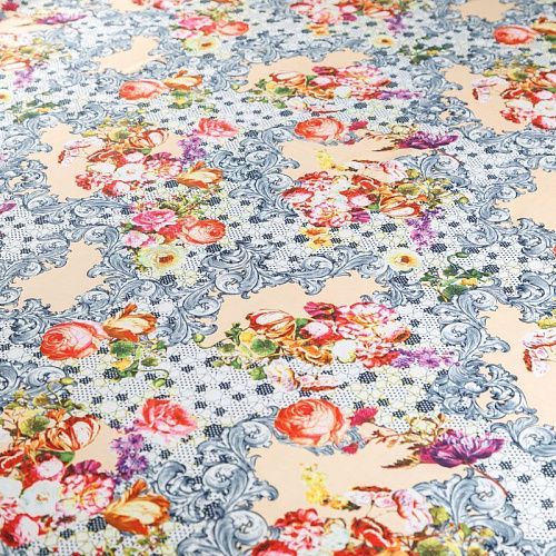 Креп-шифон К07-441 сливочный принтованный