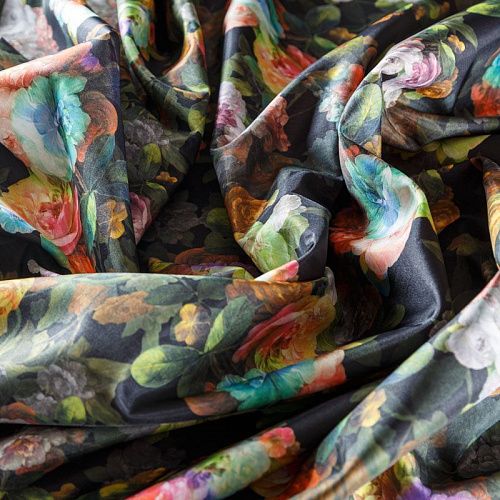 Джерси с органзой 014-03435 черный принтованный